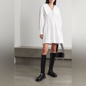 GANNI Shirred Cotton Poplin Mini Dress Size 8